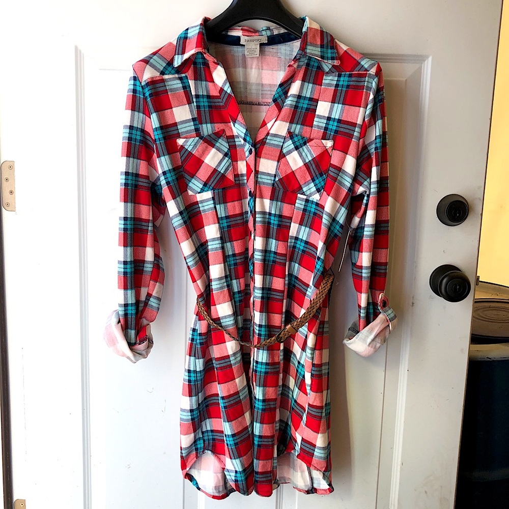 NWT Passport plaid flannel shirt dress